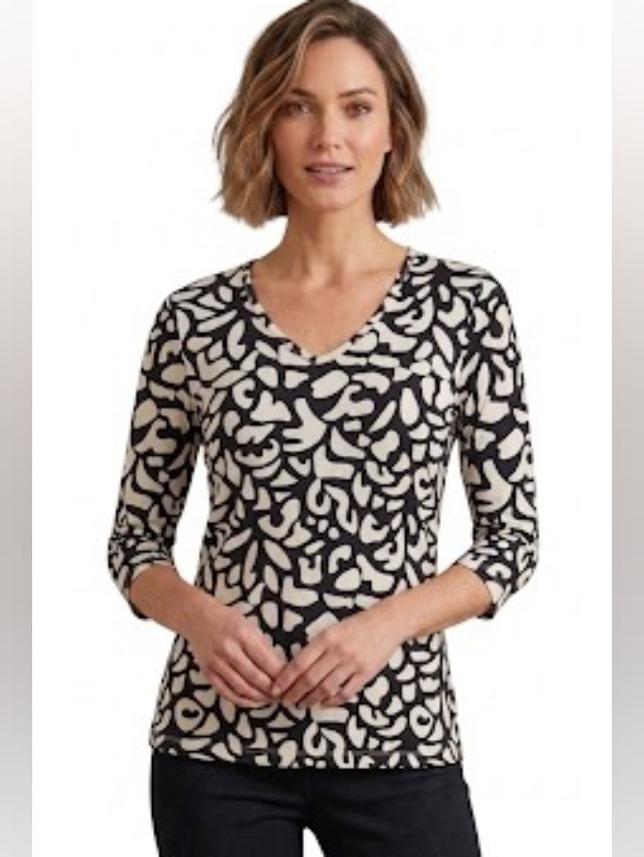 J. Mclaughlin Black And White Abstract V-Neck Top